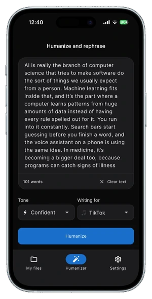 WriteReal screen to humanize AI text